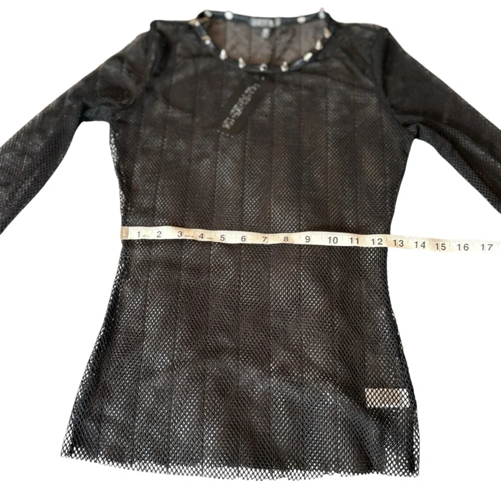 NWT CURRENT MOOD BLACK STUDDED MESH LONG SLEEVE TOP – SIZE M DOLLS KILL - Picture 5 of 13